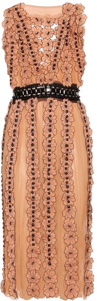 Bottega Veneta Chiffon Dress with Floral Appliqué and Bead Embellishment - Lyst