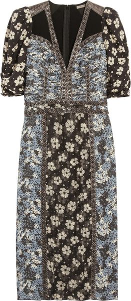 Bottega Veneta Snake trimmed Printed Silk Dress - Lyst