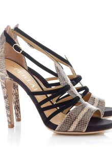 Aperlai 125mm Nude Snakeskin Cross Leaf Stilettos - Lyst