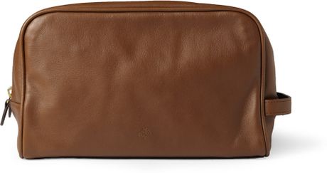 mens brown leather wash bag