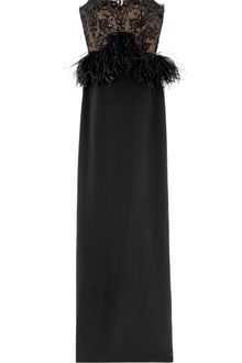 Marchesa Crepe Column Gown with Re-Embroidered Lace Bodice - Lyst