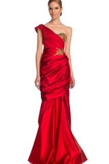 Marchesa Duchess Satin One-Shoulder Gown