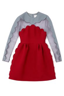Valentino Long Sleeved Scallop Edge Dress with Cross Scallop Detail - Lyst