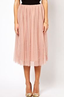 Darling Mesh Midi Skirt with Pearl Embellishment - Lyst