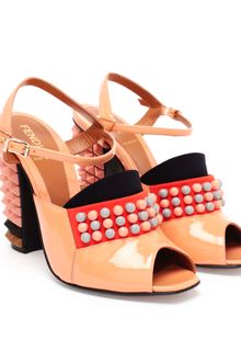 Fendi Polifonia Studded Patent Leather Peep Toe Pumps - Lyst