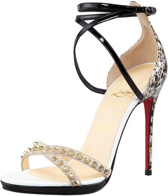 Christian Louboutin Monocronana Patent Leather and Suede Studded Sandal - Lyst
