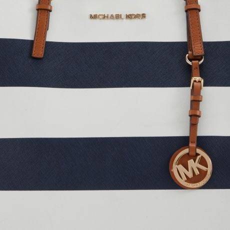 michael kors blue and white striped tote bag