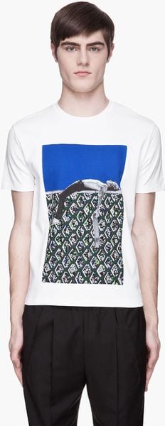 Raf Simons White and Green Inset Boarder Boy T-shirt - Lyst