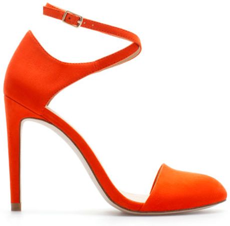 Zara High Heel Vamp Shoe with Ankle Strap in Orange | Lyst