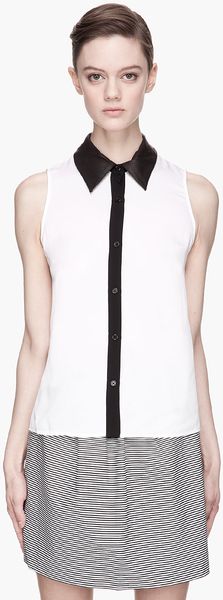 Alice + Olivia  Leather Collar Loira Blouse - Lyst