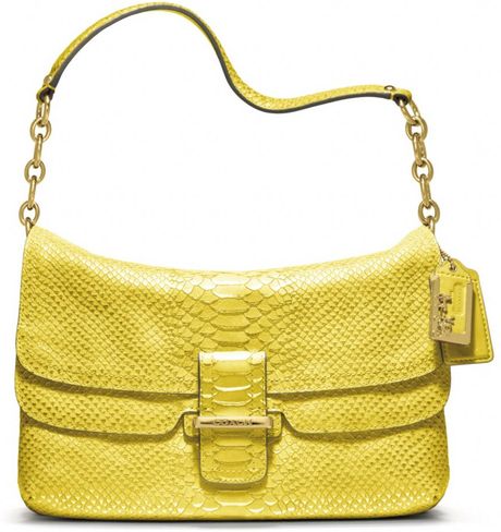 Coach Madison Pinnacle Embossed Metallic Python Flap in Yellow (gold ...