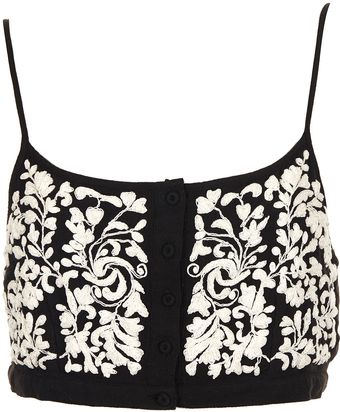 Topshop Button Front Floral Crop Top - Lyst