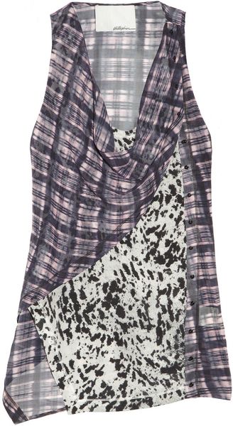 3.1 Phillip Lim Printed Draped Silk chiffon Top - Lyst