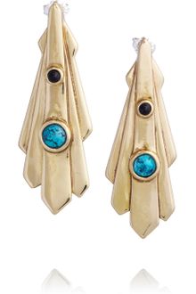 Pamela Love Keyhole Bronze Turquoise and Onyx Earrings - Lyst