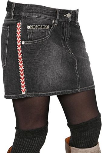 Etoile Isabel Marant Embroidered Cotton Denim Skirt - Lyst