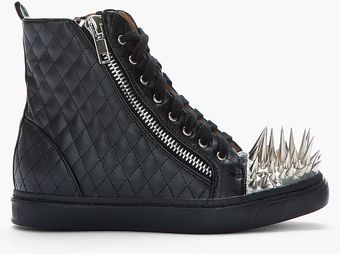 Jeffrey Campbell Black and Silver Studded Toe Quilted Adams Sneakers - Lyst