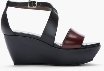 Marni Black and Mahogany Leather Wedge Sandals - Lyst