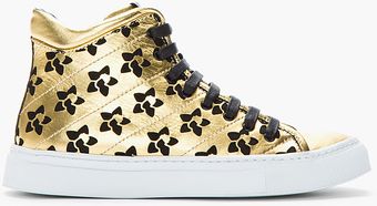 Rupert Sanderson Metallic Gold Leather and Black Suede Diadem Sneakers - Lyst