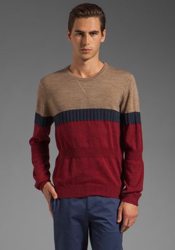 Vanishing Elephant Wool Crew Neck Textured Knit in Tan Blue Maroon - Lyst