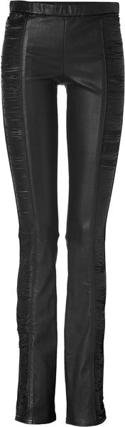 Roberto Cavalli Black Draped Slash Panel Leather Pants - Lyst