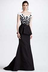 Oscar de la Renta Floral Embroidered Peplum Gown