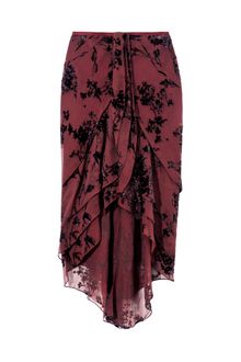 Zac Posen Rust Floral Chiffon Burnout Skirt - Lyst