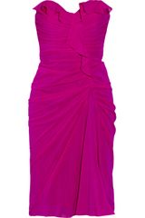 Badgley Mischka Gathered Stretchsilk Chiffon Dress