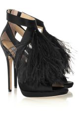 Jimmy Choo Teazer Feather Trimmed Satin Sandals