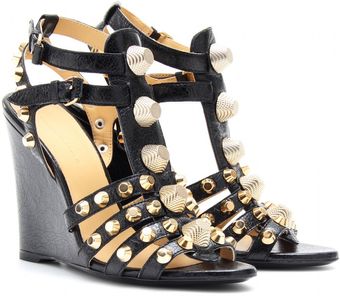 Balenciaga Leather Studded Wedges - Lyst