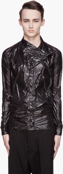 Rick Owens Blach Highgloss Megacowl Shirt - Lyst
