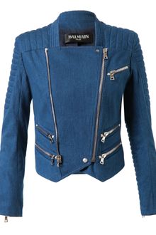 Balmain Quilted Denim Biker Jacket - Lyst