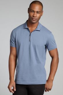Bottega Veneta Cadet Blue Cotton Piqué Zip Neck Polo Shirt - Lyst