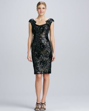 David Meister Beaded Sequined Cocktail Dress - Lyst