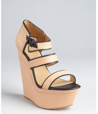 L.a.m.b. Tan and Black Snakeskin Embossed Leather Inesa Strappy Wedge Sandals - Lyst