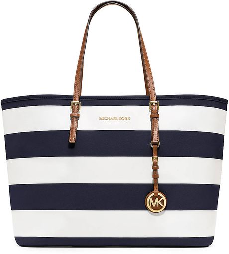 Michael Michael Kors Jet Set Stripe Medium Travel Tote in Blue (navy ...