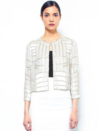 Parker Beatrix Cream Sequin Jacket - Lyst