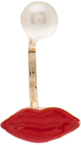 Delfina Delettrez Red Lips and Pearl Single Earrings - Lyst