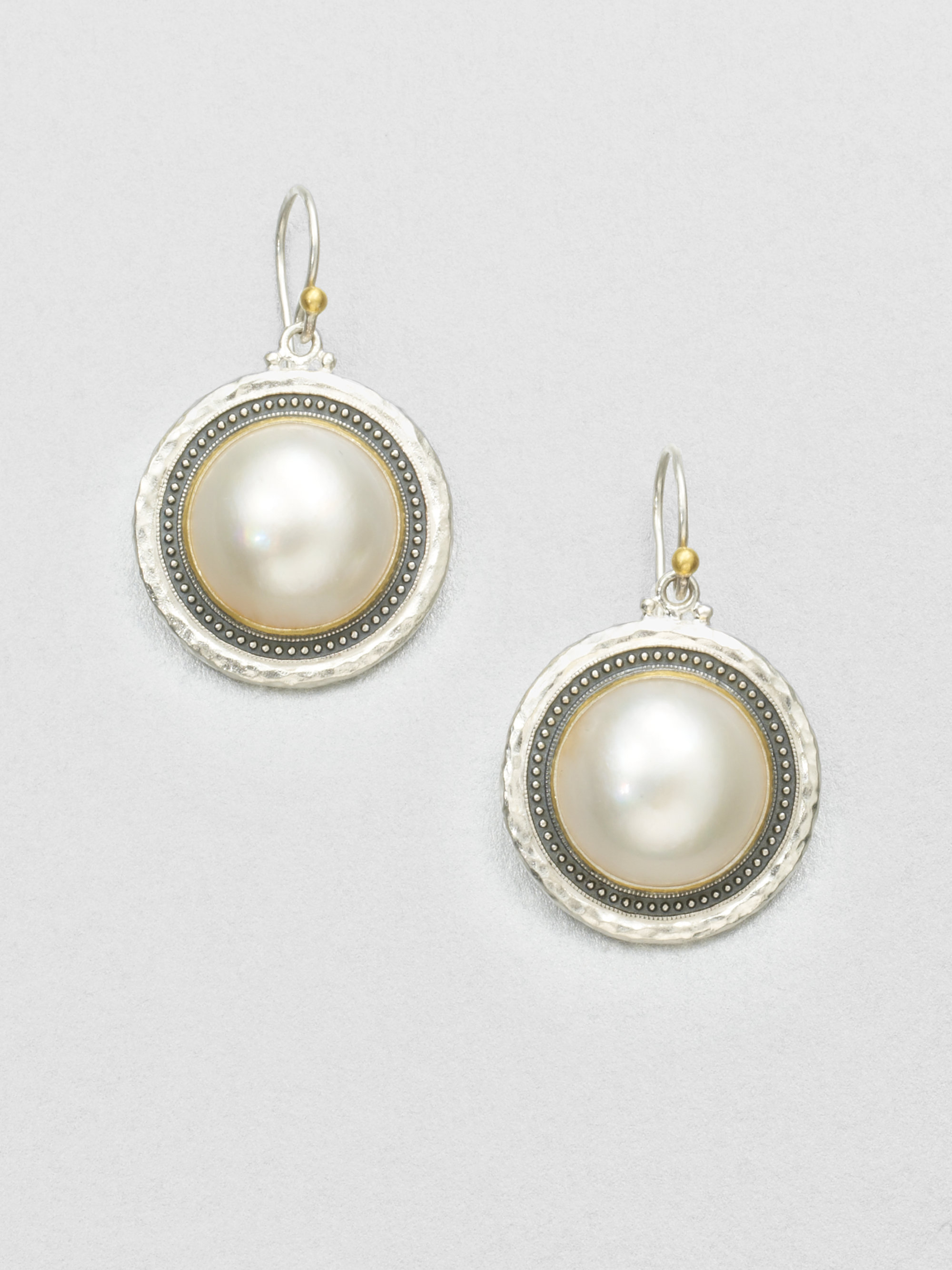 ... White Mabe Pearl Sterling Silver Drop Earrings in Silver (silvergold