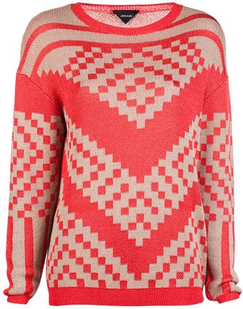 Jen Kao Crew Neck Checkered Sweater - Lyst