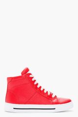 Marc By Marc Jacobs Red Glazed Leather Hightop Sneakers