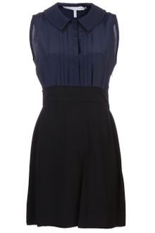 Victoria, Victoria Beckham Satin Black Crepe Shadow Collar Dress - Lyst