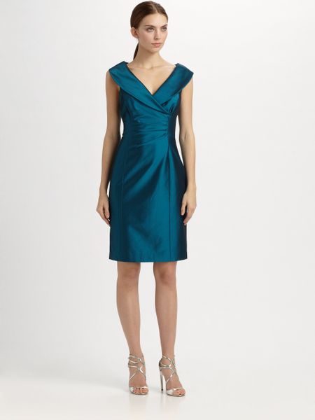 Kay Unger Stretch Taffeta Cocktail Dress in Blue (teal)