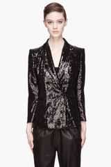Pierre Balmain Black Sequined Double Breasted Blazer