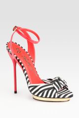  Petra Striped Canvas Patent Leather Sandals