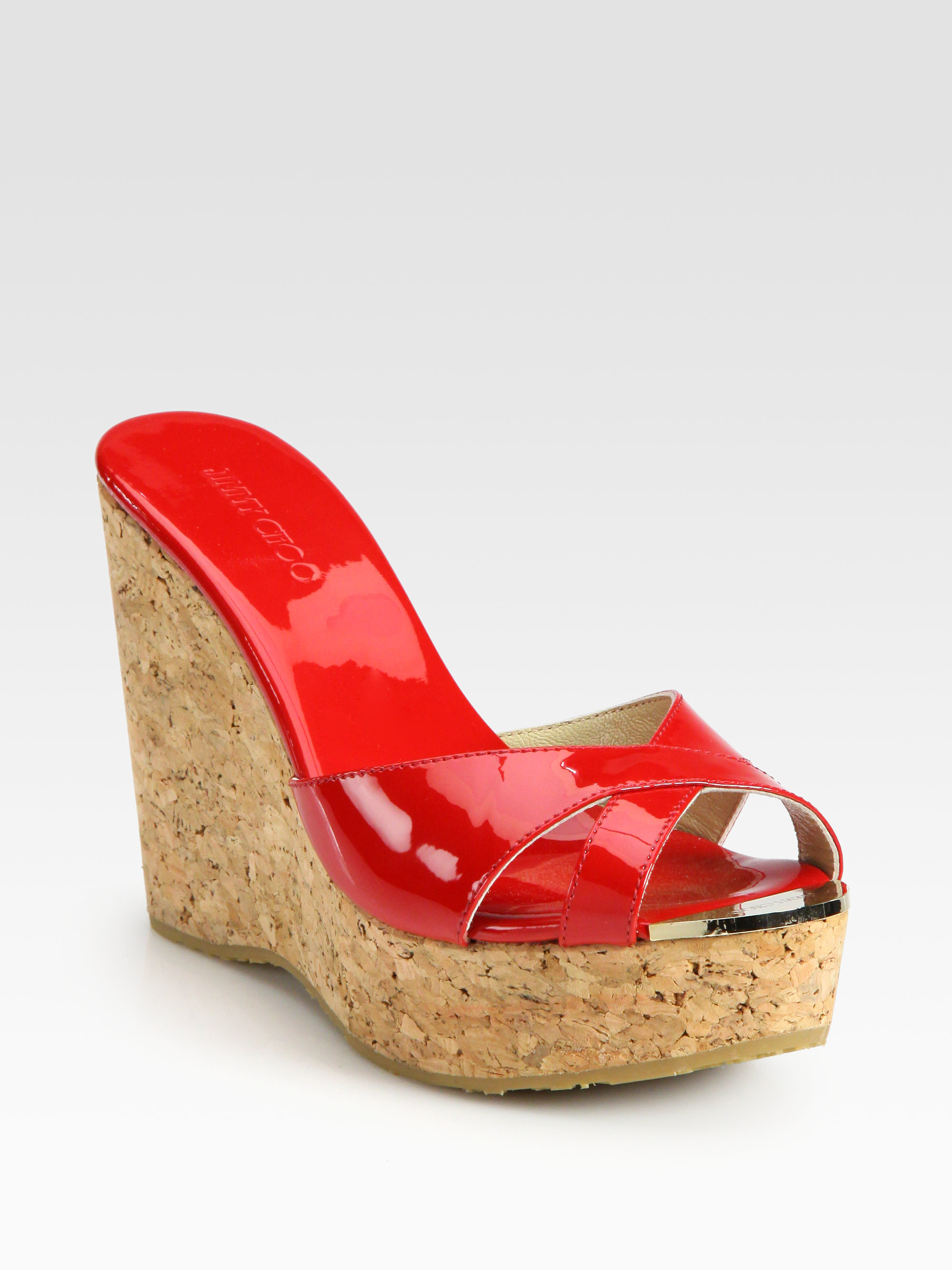 Jimmy Choo Perfume Patent Leather And Cork Wedge Sandals in Red | Lyst