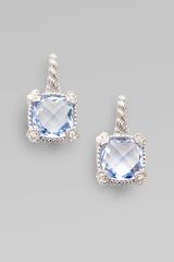 Judith Ripka Blue Quartz White Sapphire Stereling Silver Cushion Drop Earrings