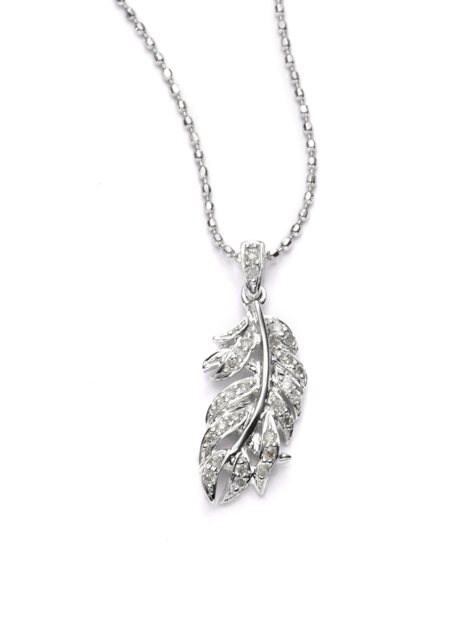 Sydney Evan Diamond Small Feather Necklace in White (white gold)