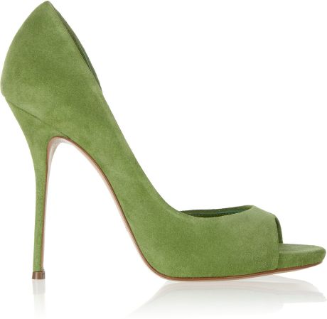 green suede pump