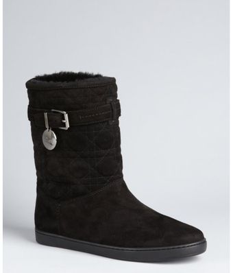 Dior Black Cannage Suede and Shearling Buckle Strap Ankle Boots - Lyst