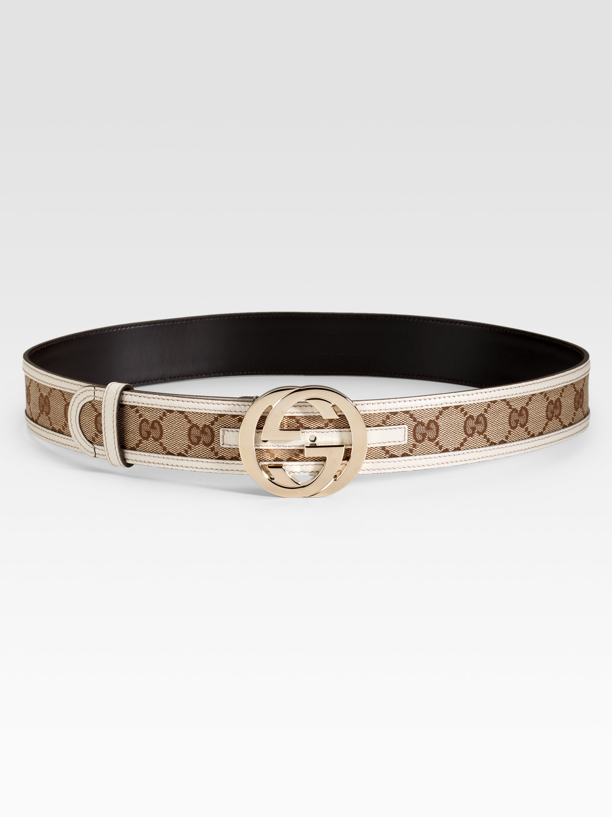 Gucci Interlocking G Buckle Belt in Brown (beige-white) | Lyst